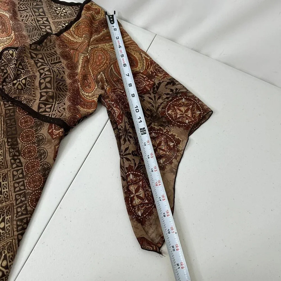 90s Y2K Vtg Talent Top 1XL Paisley Boho Fairy Grunge Whimsigoth Sheer V neck - Picture 11 of 12